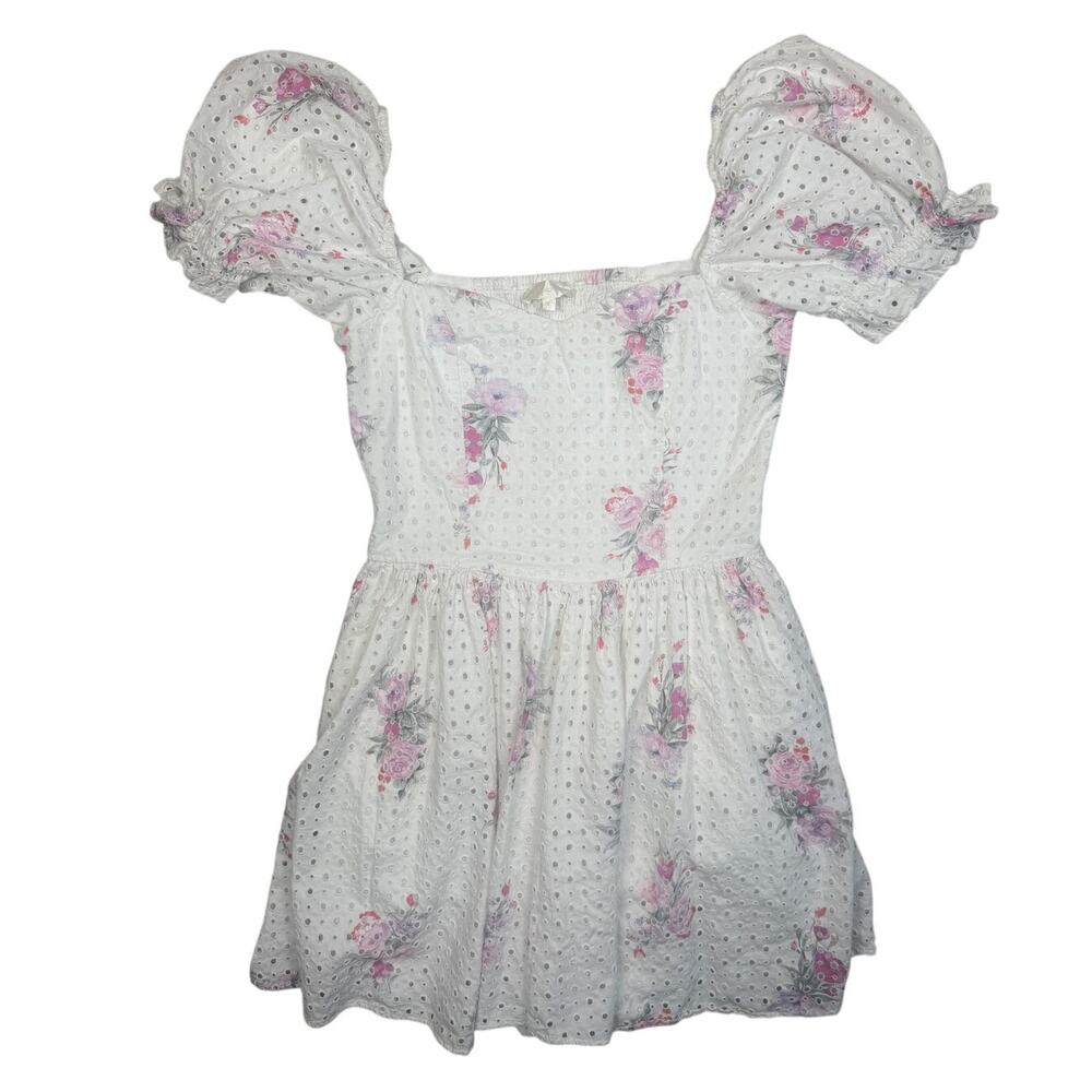 LoveShackFancy Altima Floral Eyelet Cottagecore Mini Dress White Floral S